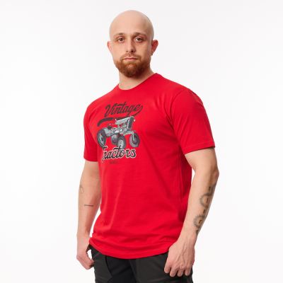 T-shirt en coton rouge Valtra avec imprimé vintage