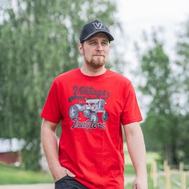 Camiseta de algodón roja Valtra con estampado vintage