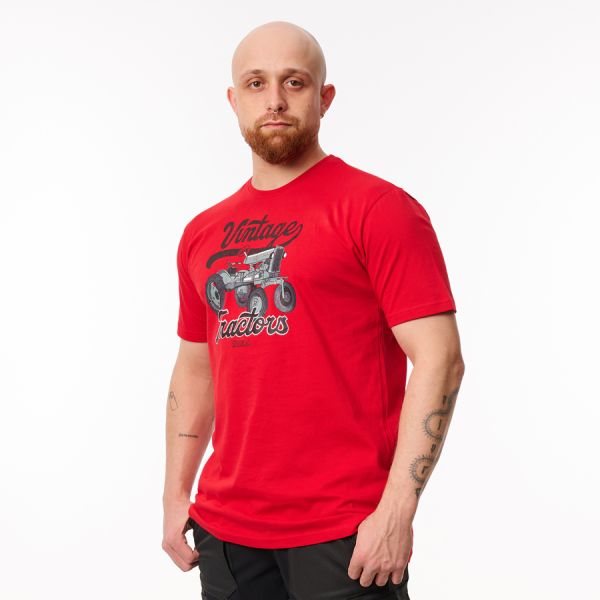 Valtra Red Cotton T-Shirt with Vintage Print